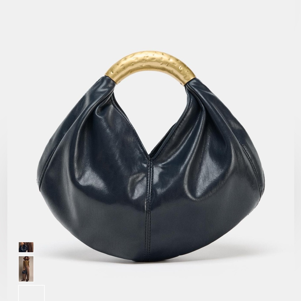 ZARA NWT Navy Blue Handbag with Gold Handle